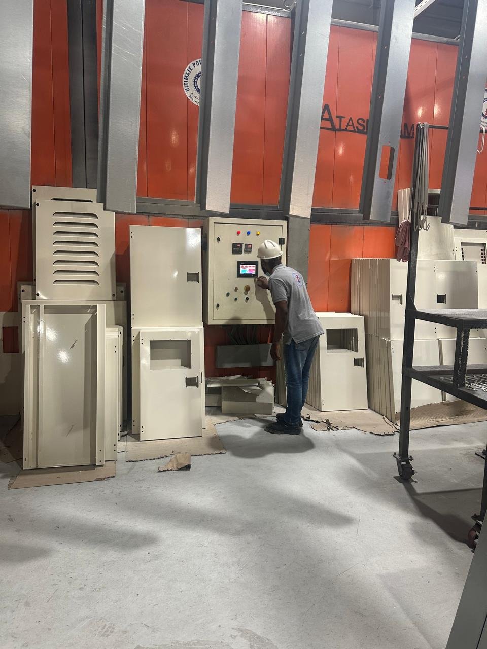 Powder-coat spray booth during application